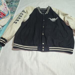 STEVE & BARRYS EUC MEN SIZE XXL HOT ROD CAFE STAFF VARSITY BOMBER JACKET